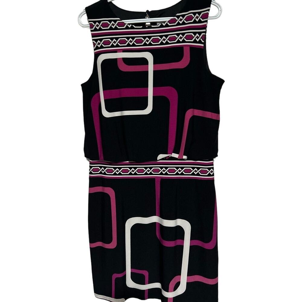 Studio I Women's Black Purple‎ White Square Sleeveless Dress Size 10